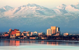 Anchorage, Alaska in the evening. Developing your Alaska road trip itinerary is the right way to travel!